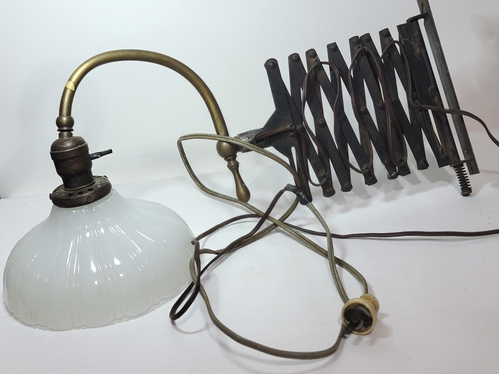 Vintage Industrial Extending Wall Scissor-Arm Lamp / Plug In