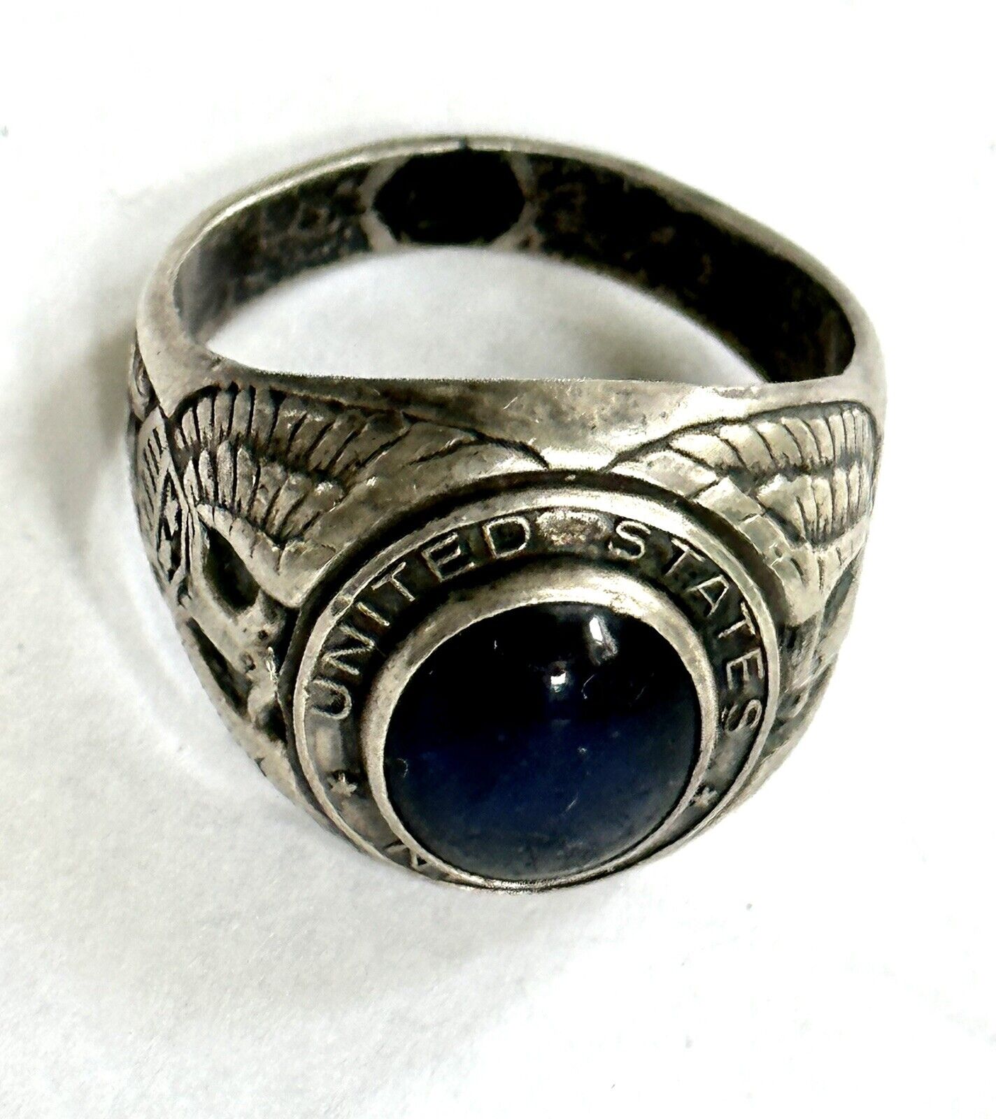 U.S. Naval Forces Ring United States Navy Sterling Silver Blue Stone 184g Sz 10