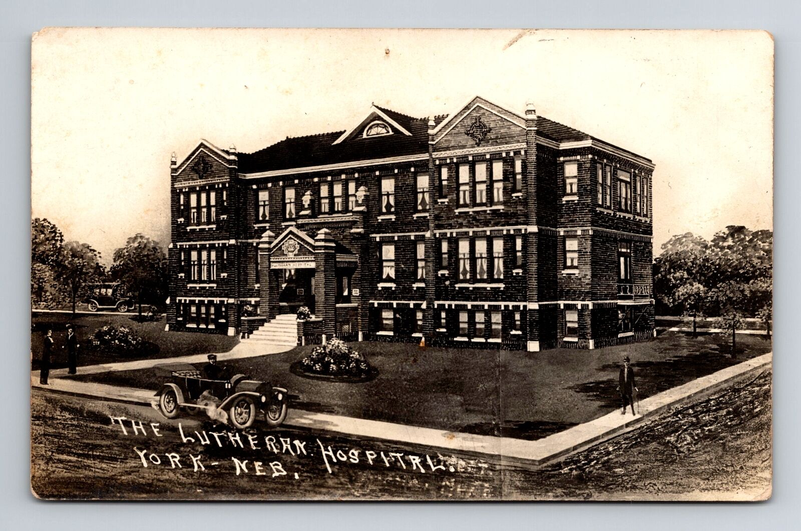York NE-Nebraska RPPC The Lutheran Hospital Auto Real Photo 1910 Old Postcard