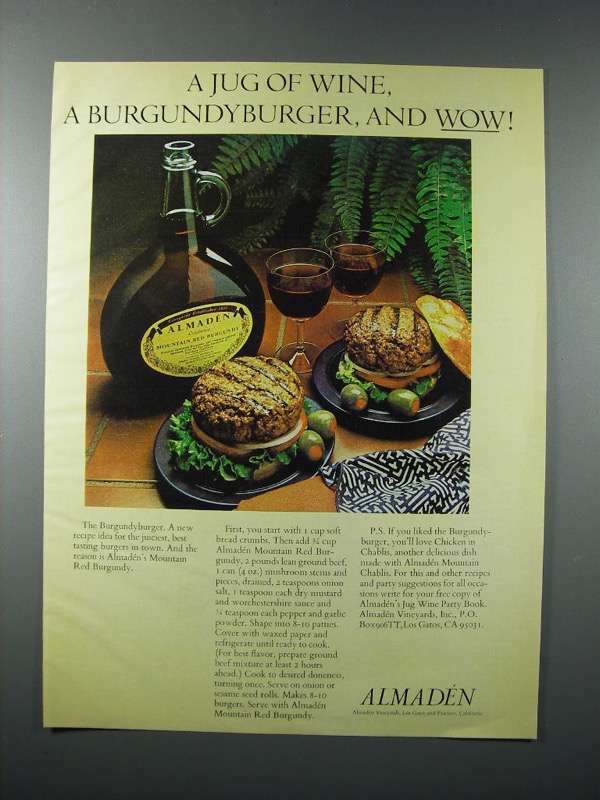 1977 Almaden Mountain Red Burgundy Wine Ad - Burger