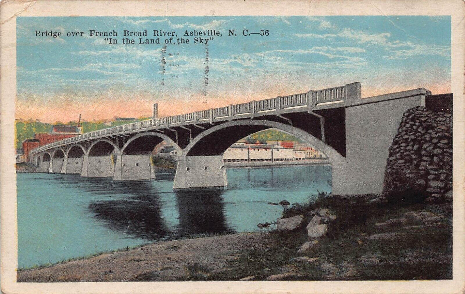 Asheville NC Railway Railroad Train Bridge French Broad River Vtg Postcard T3