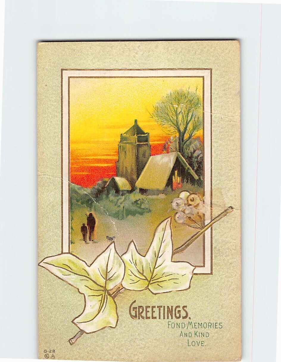 Postcard Greetings Fond Memories & Kind Love Embossed Card