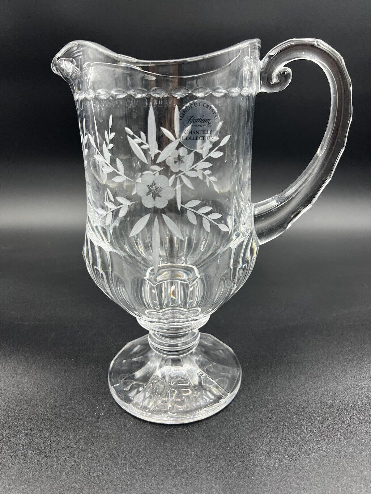 Gorham Crystal Chantilly Collection Pitcher with Etched Floral Design