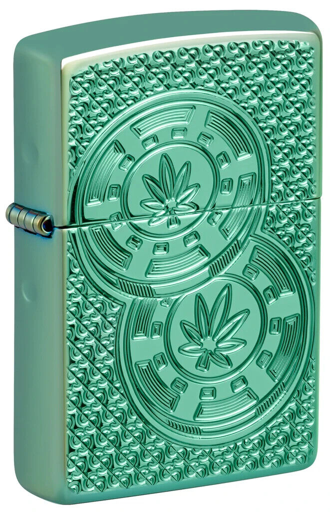 Zippo 46144, Armor, Poker Chips Design Deep Carved High Polish Green Lighter,NEW