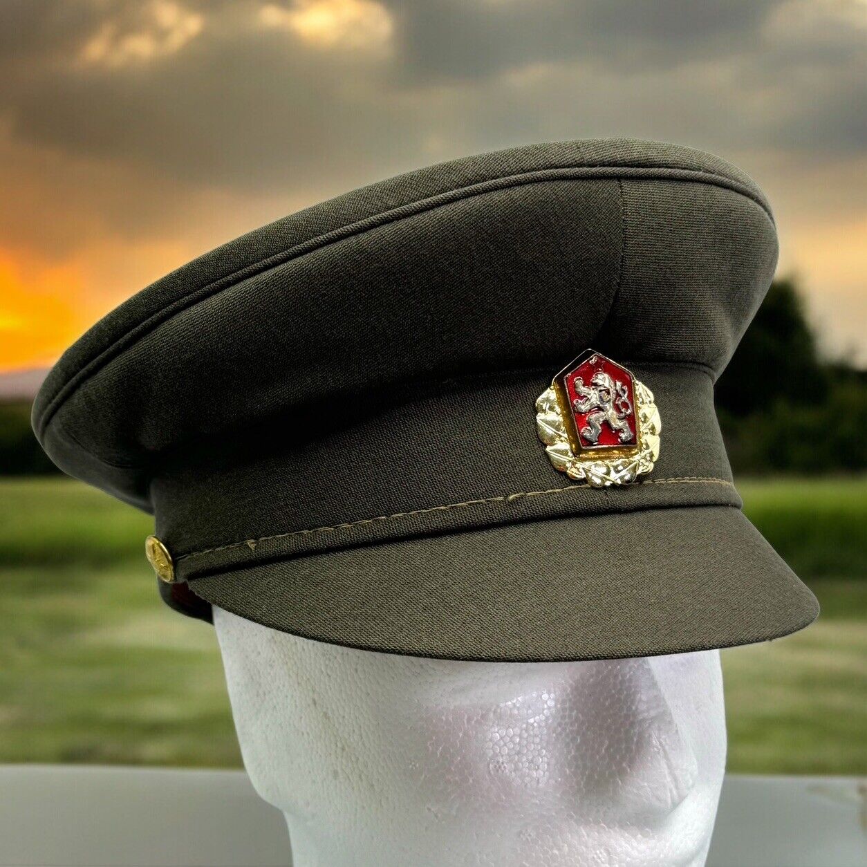 Original 1980s Issued Czech Czechoslovakian Peaked Military Service Cap Clean