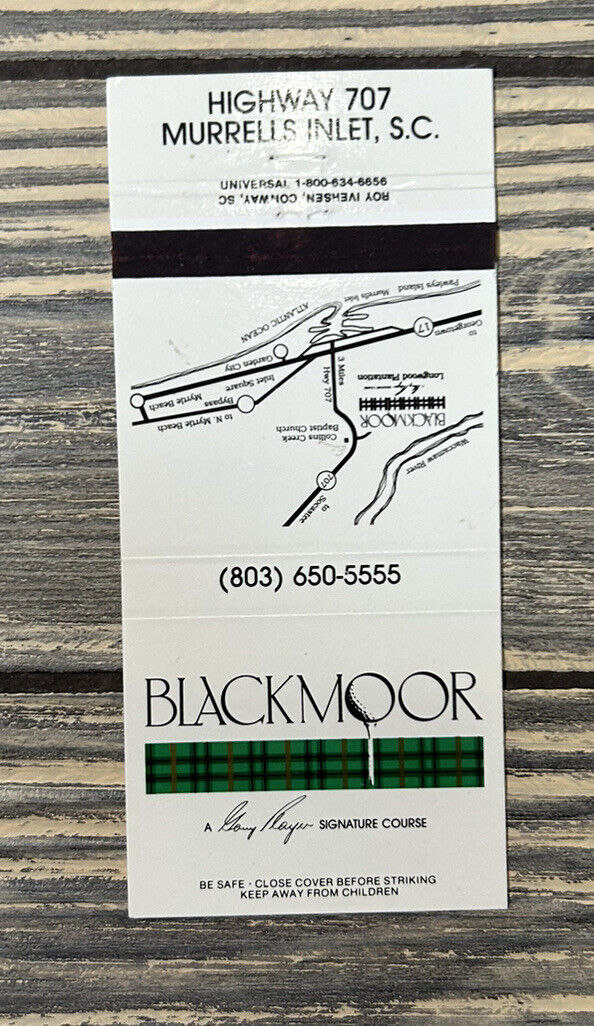 Vintage Blackmoor Murrells Inlet SC Stripe Of Plaid Matchbook Cover Ad