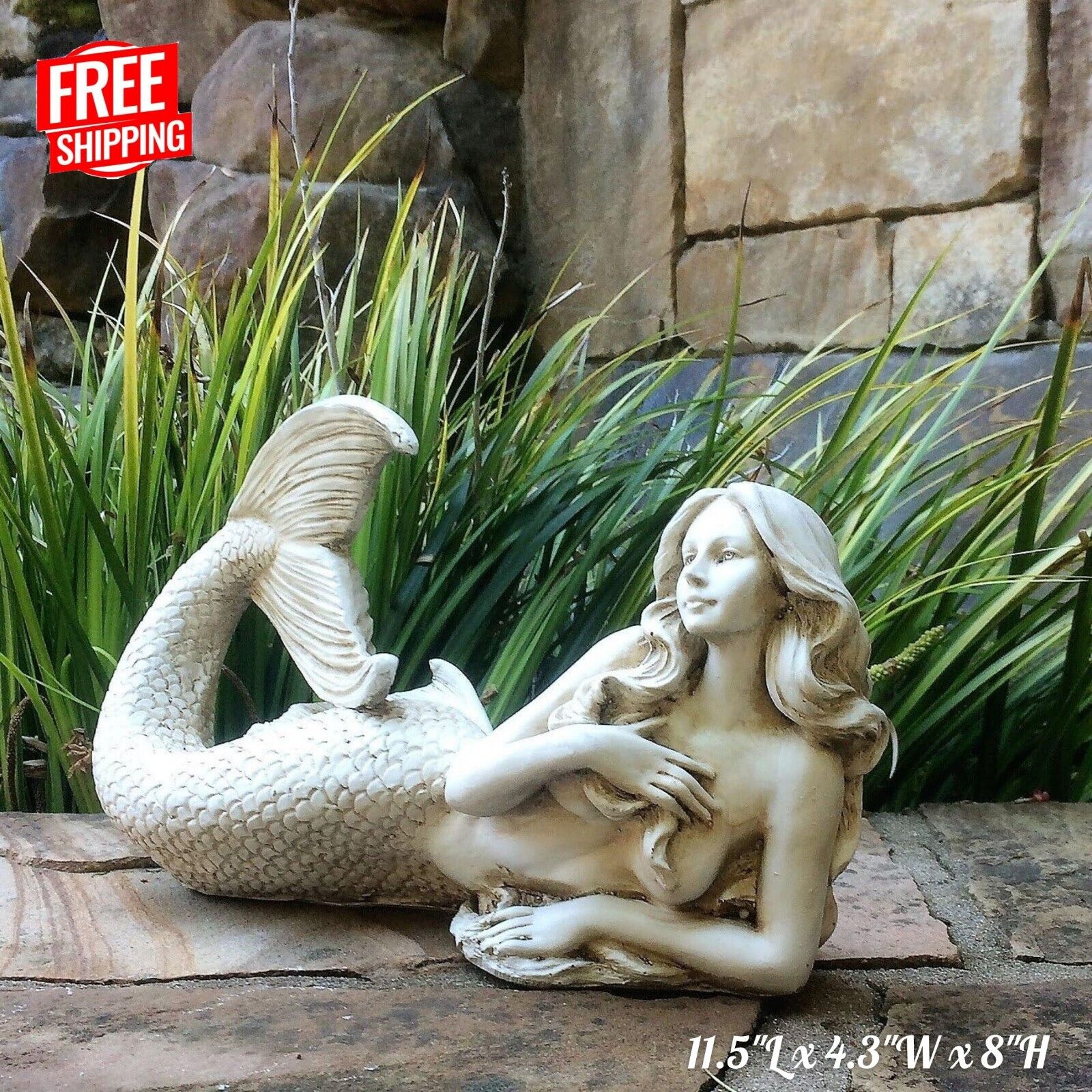 Antique Sexy Mermaid Sculpture Siren Statue Nautical Beach Pool Aquarium Decor
