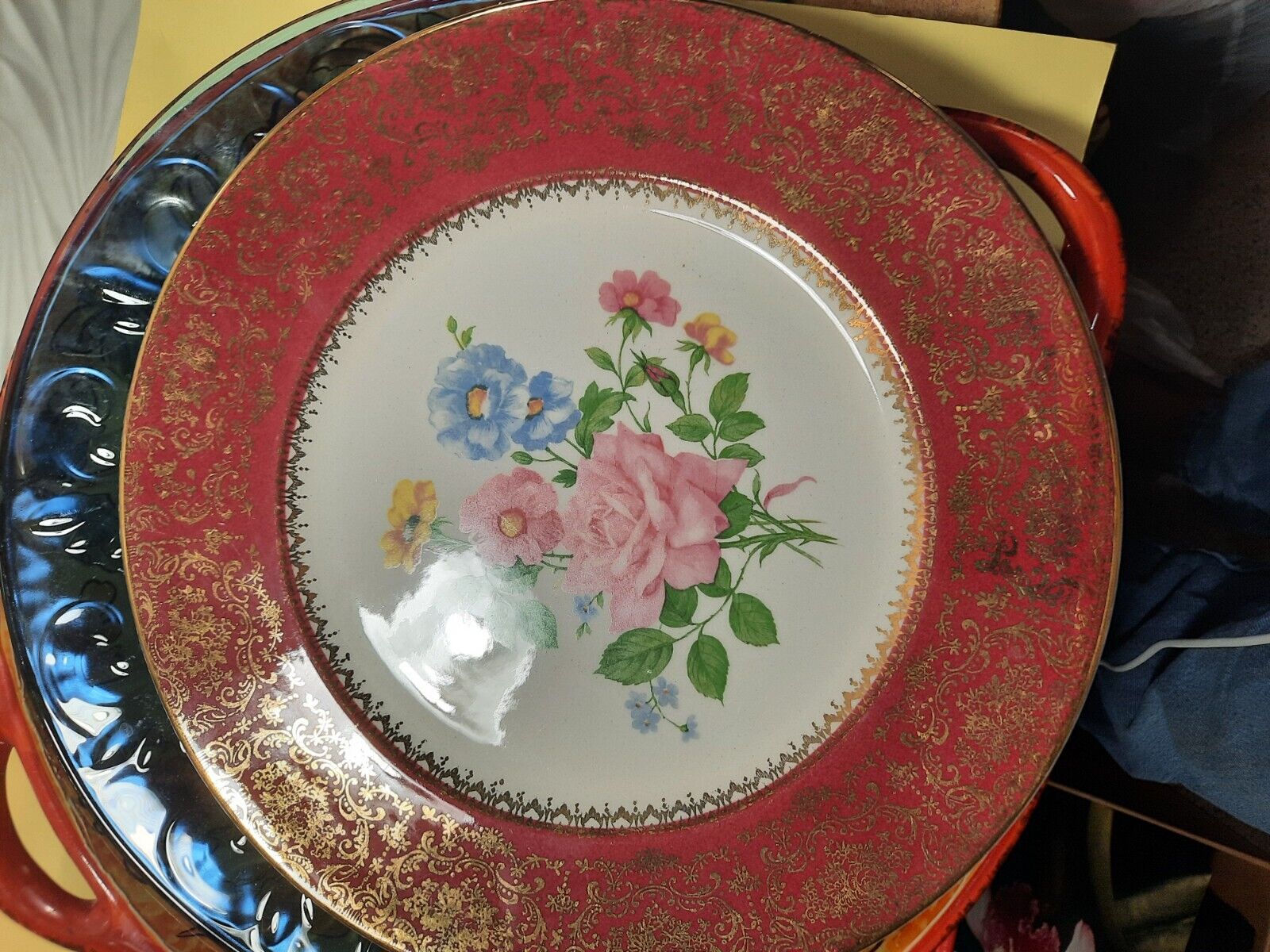 Vintage Edward DON & Company Plate Flowers Bordo Wide Band Gold 23karret 10 1/2\