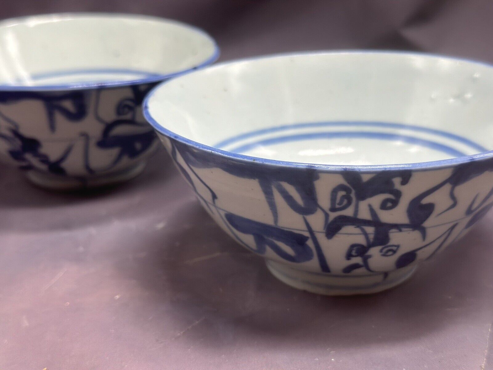 Vintage Asian Rice Bowls Blue & White Design Chinese Set Of 2 Incredible