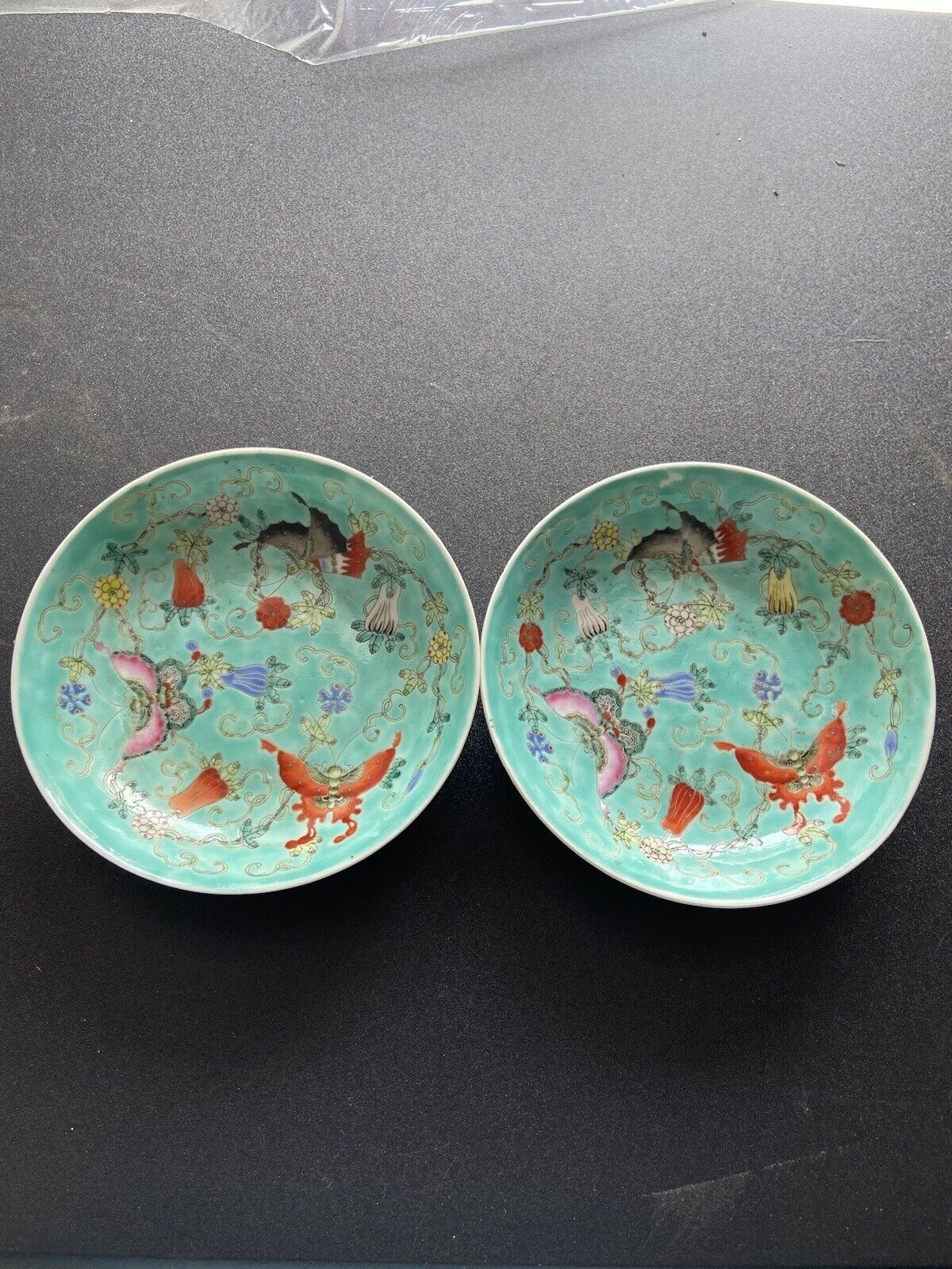 RARE ENAMELED EMPEROR GUANGXU, 1875-1905 TWO SAUCER DISHES, QING DYNASTY .