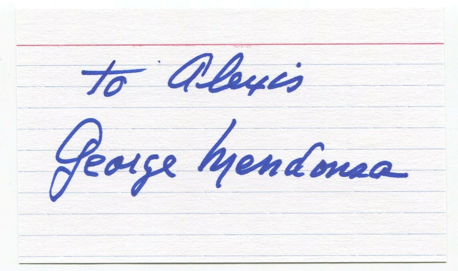 George Mendonsa Signed 3x5 Index Card Autographed Signature VJ Day Sailor Kiss