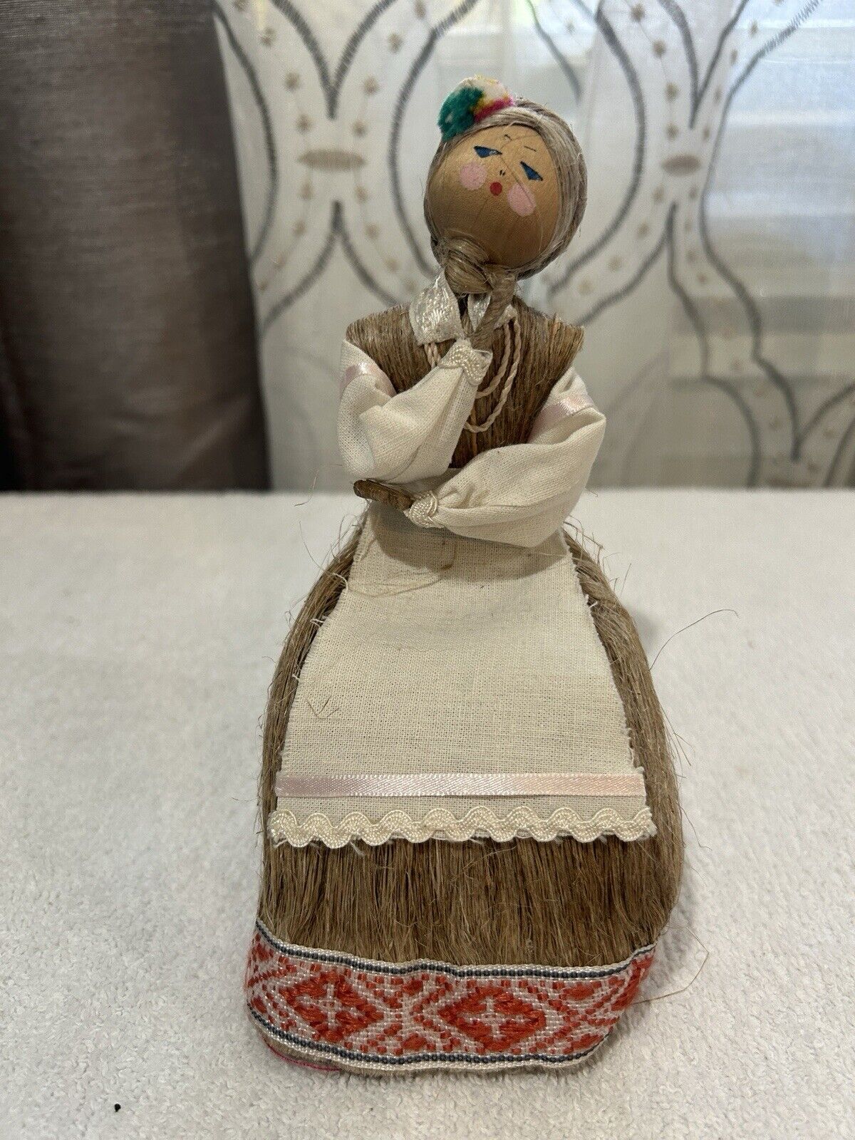 Vintage Folk Art Russian Flax and Wood Doll