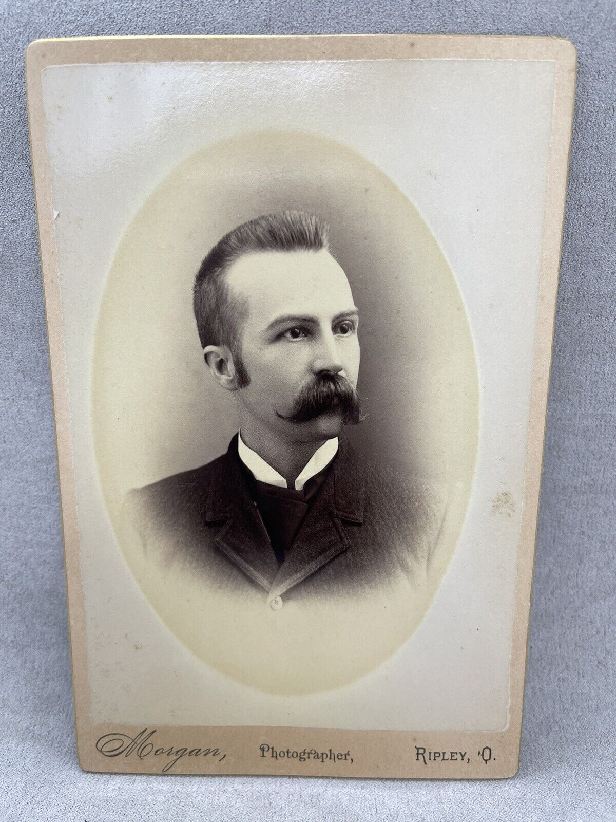 Handsome MAN w MASSIVE KILLER MUSTACHE 1880s CABINET PHOTO Suit. Ohio, Earp