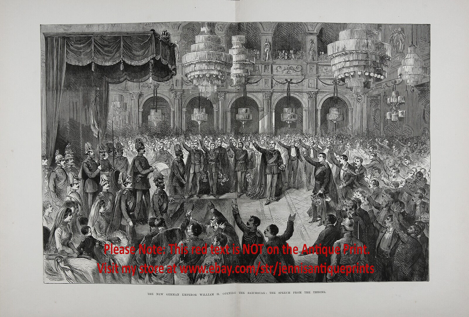 ROYALTY Emperor William II Reichstag, Huge Double-Folio 1880s Antique Print