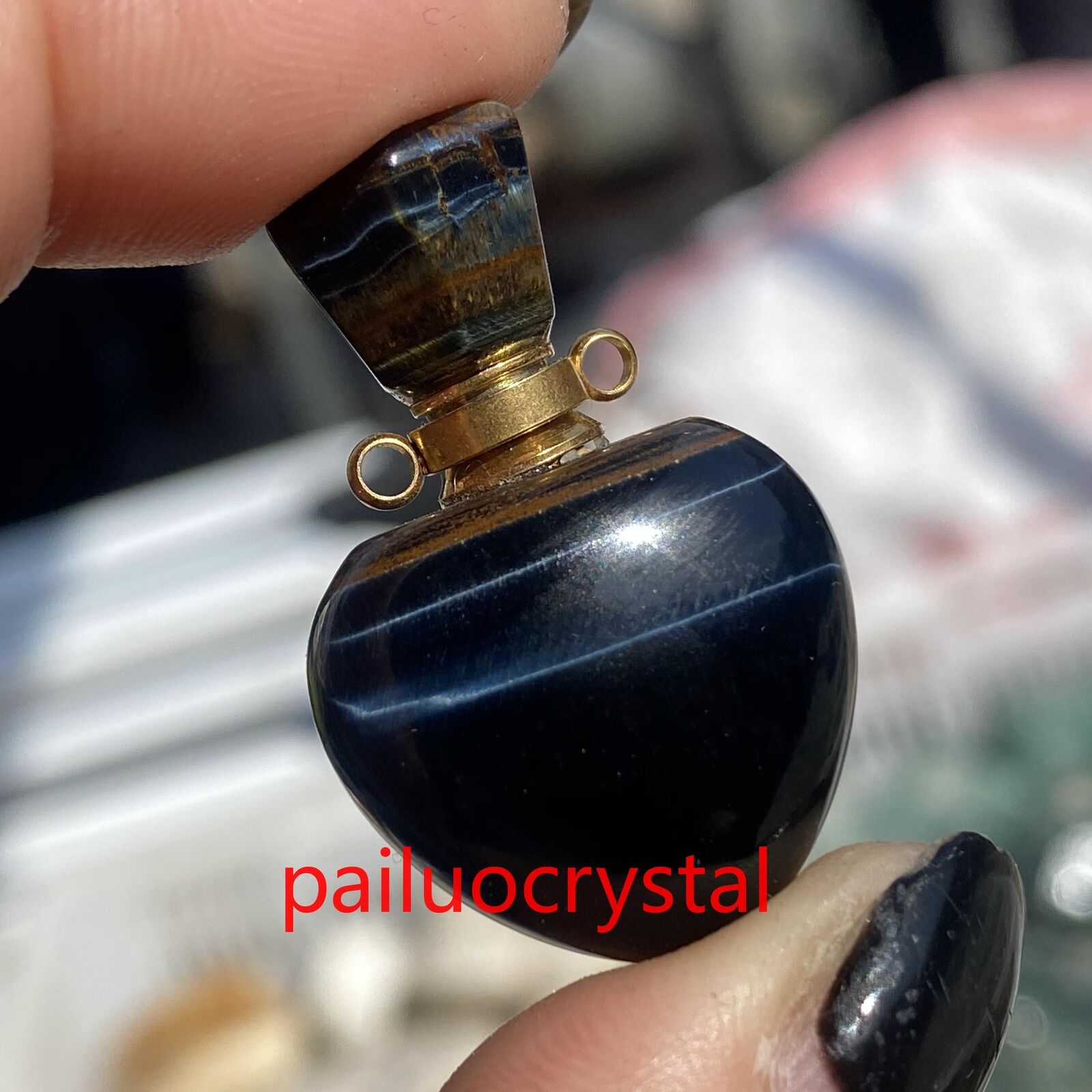 1pcs Natural Blue Tiger's Eye Jasper Perfume Bottle Quartz Crystal Pendant Gem