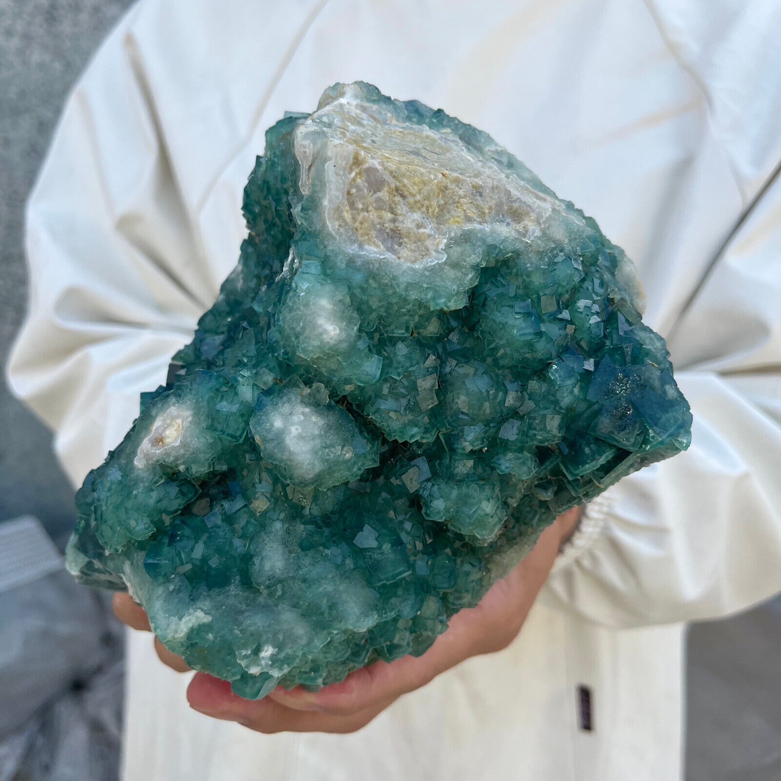 4.6lb Large NATURAL Green Cube FLUORITE Quartz Crystal Cluster Mineral Specimen