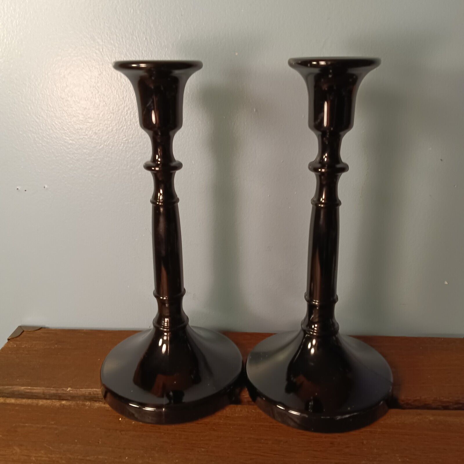 Tall Black Glass Candlestick Holders, Set Of 2, 9.5\