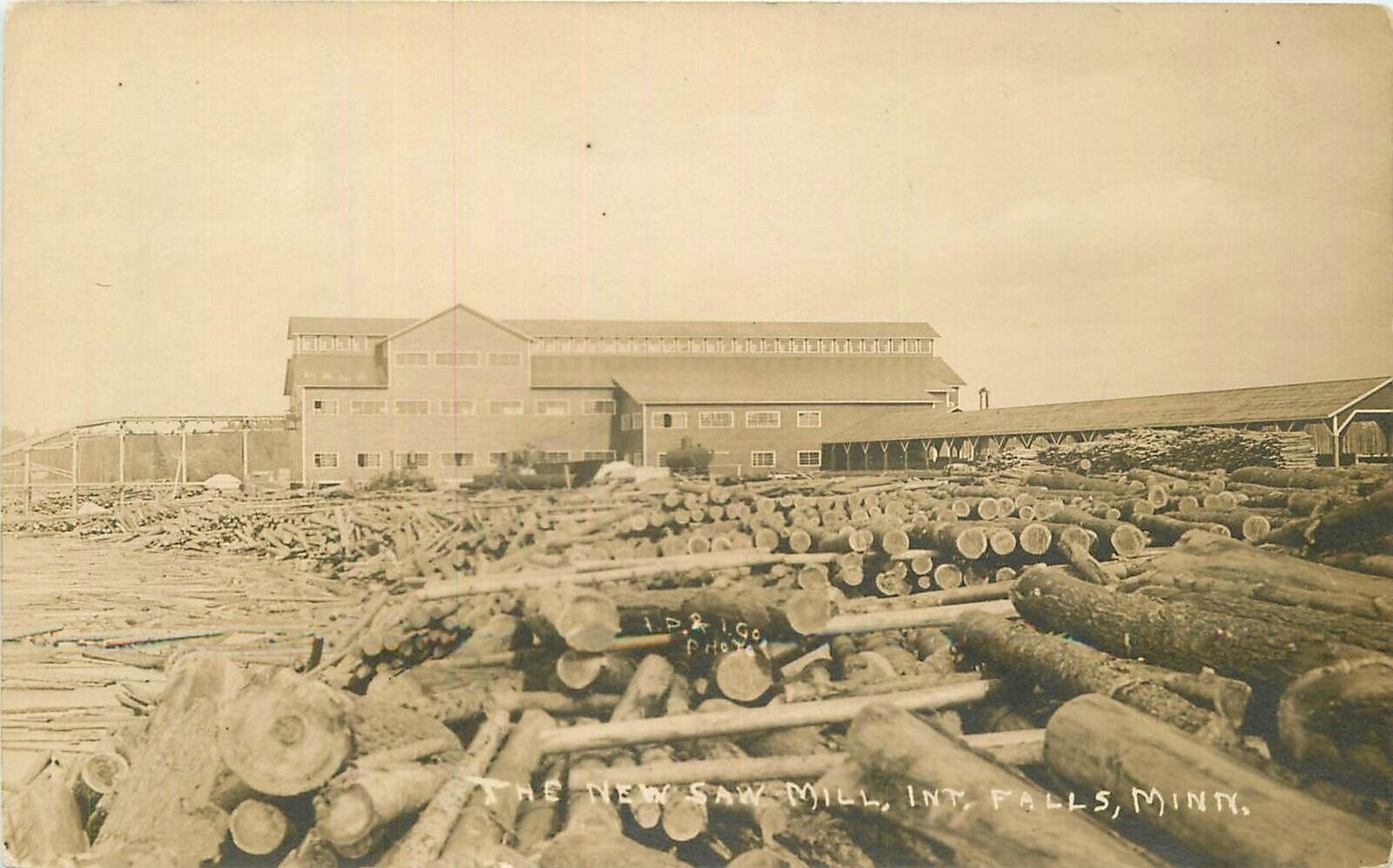 Postcard RPPC Minnesota International Falls New Saw Mill Lumber 23-3141