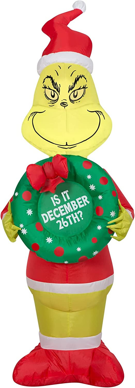 Christmas Airblown Inflatable Inflatable Grinch with Wreath, 4 Ft Tall, Yellow