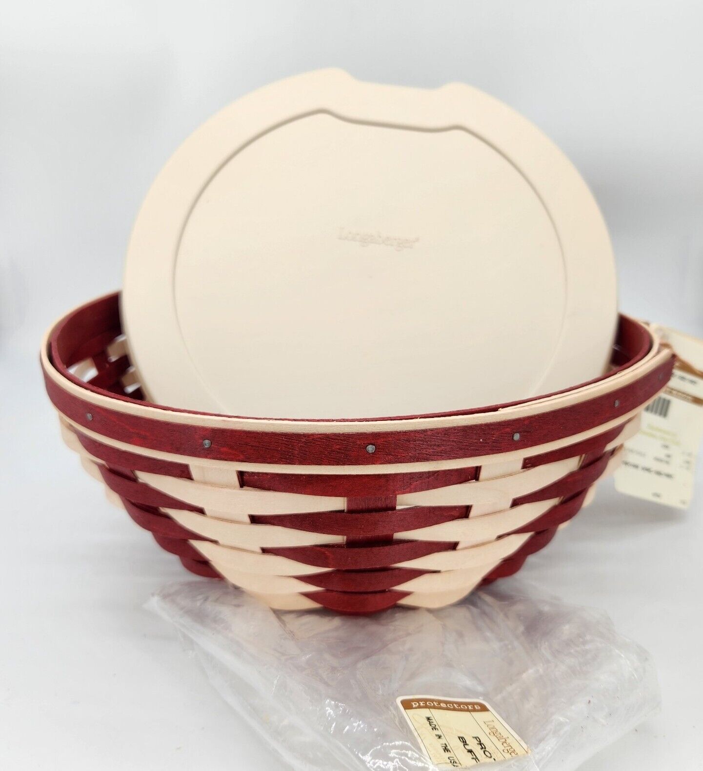 Longaberger 2012 Popcorn Bowl Basket+Hard Protector Red White SOLD 1/11/12 ONLY