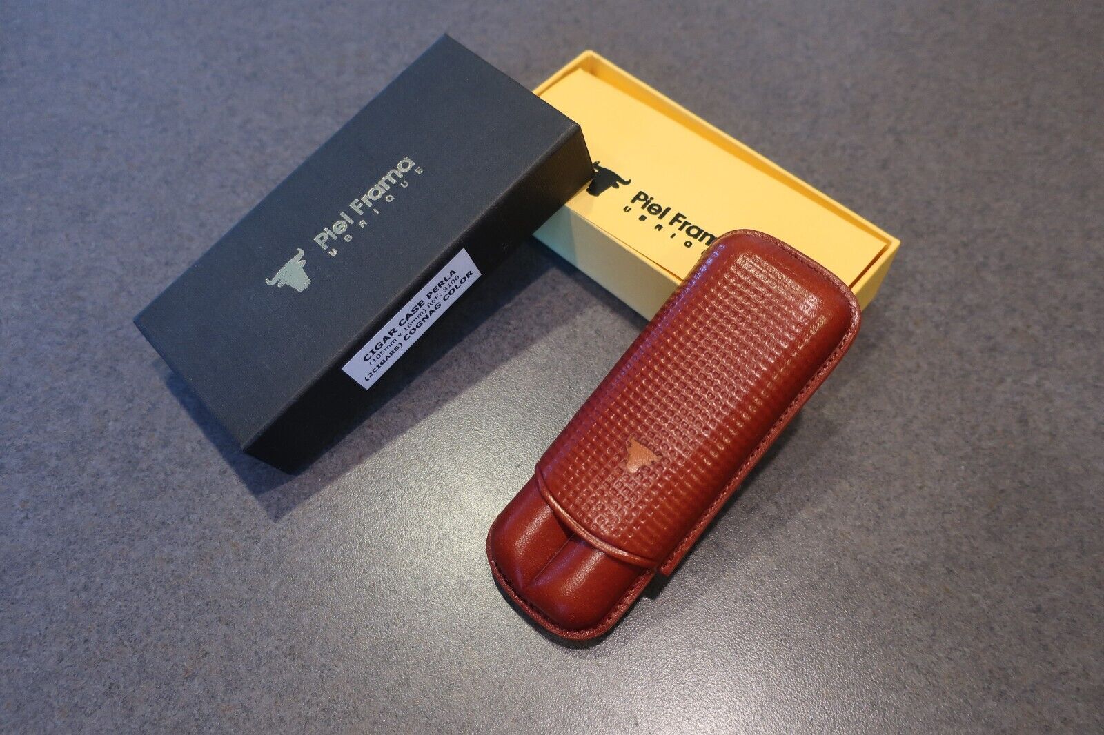 Cognac Calfskin Leather Premium Quality Cigar case - 2 slot - 1 of a kind - #139