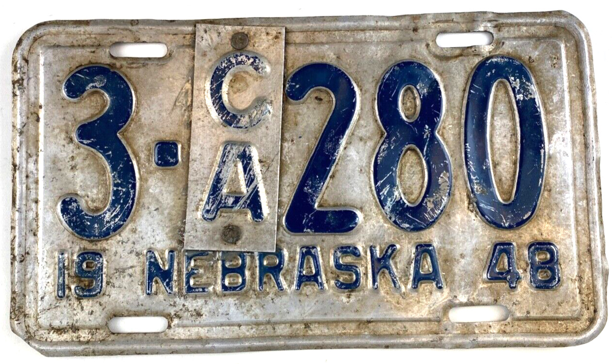Vintage Nebraska 1948 Half Ton Truck License Plate Garage Gage County Collector