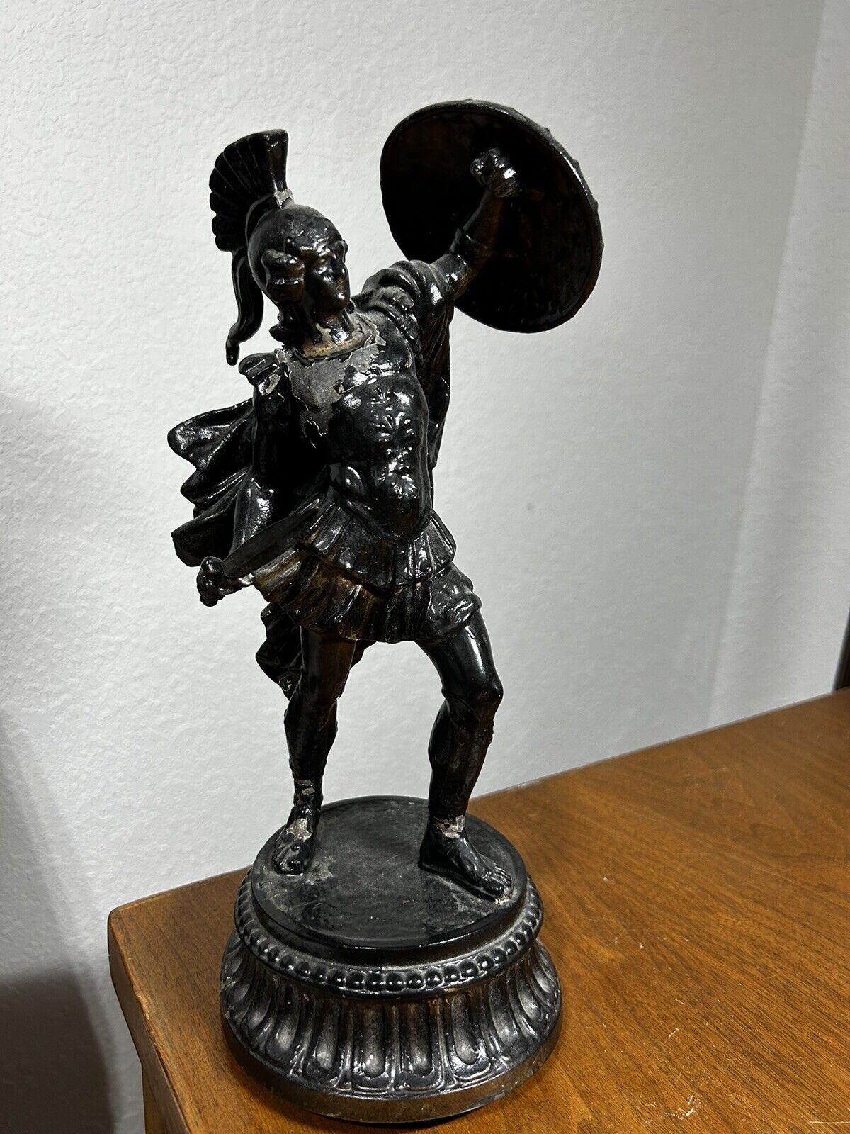 Antique Cast Metal Spelter Statue of MOHAWK Conquistador Soldier w/Shield