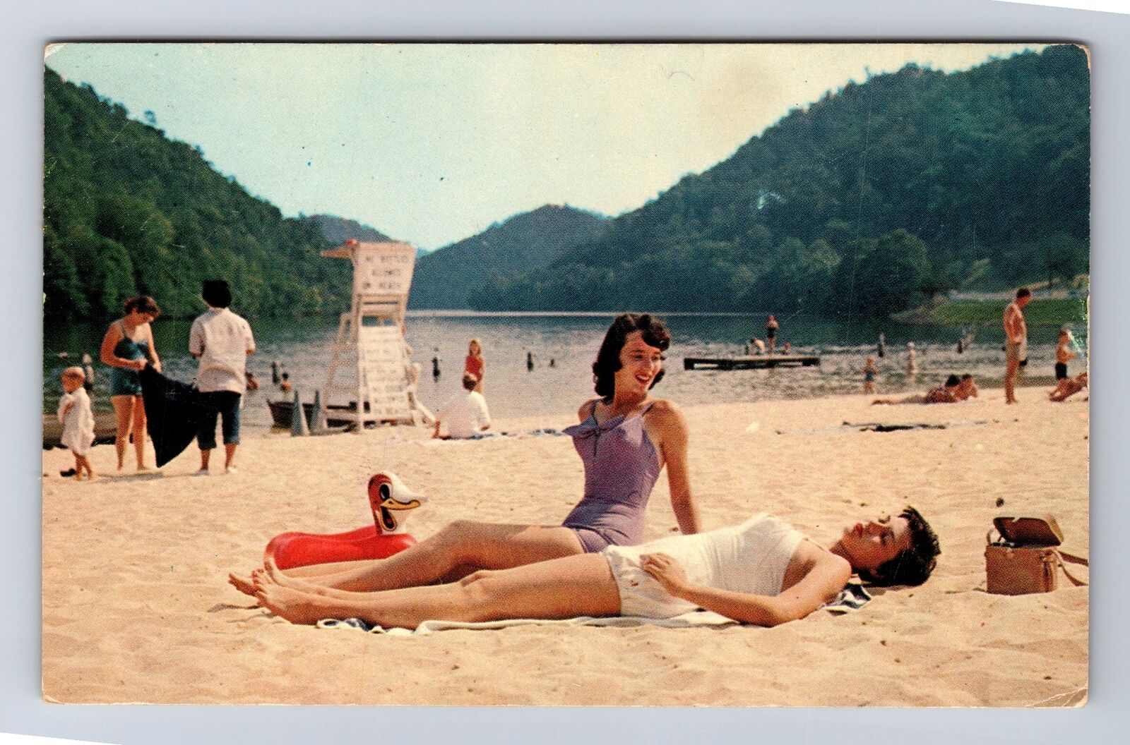 Marion VA-Virginia, Sunbathing on Hungry Mother Beach, Vintage c1957 Postcard