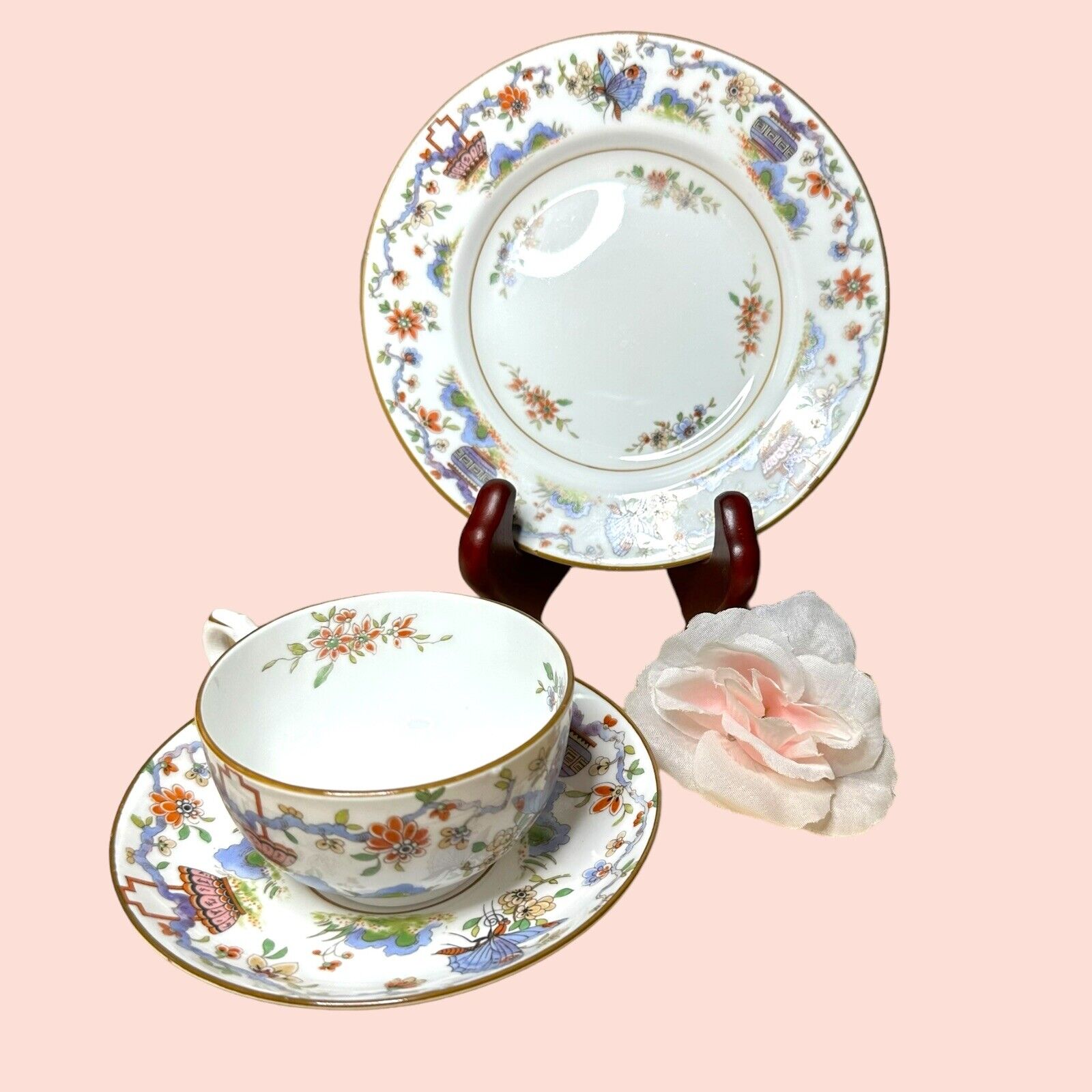 Antique Royal Worchester England Pekin Pattern 1 Teacup 1 Saucer 1 Dessert Plate