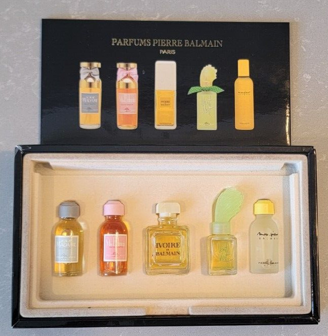 NEW VTG Pierre Balmain Mini Parfum 5 Bottles Gift Set Jolie Madame, Miss Balmain