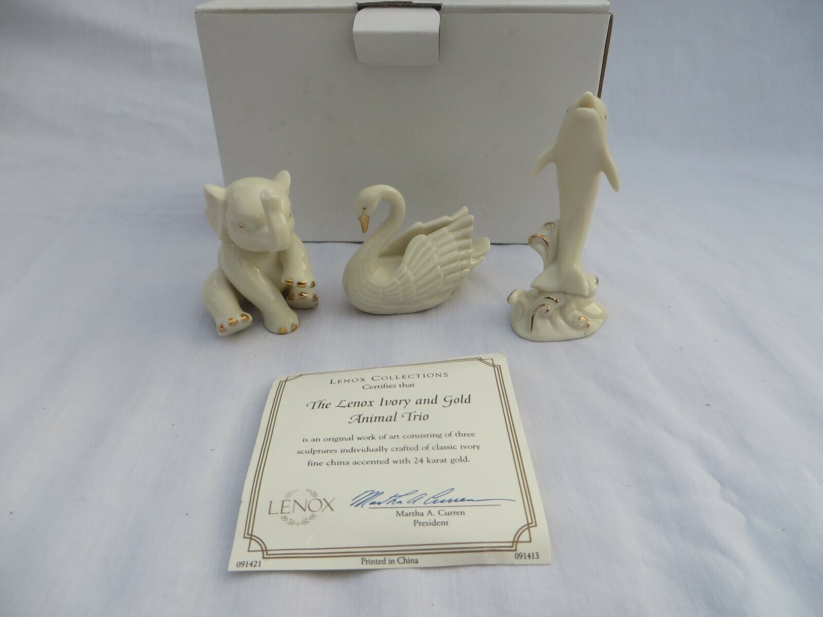 Lenox Collections Ivory Color 24k Gold Animal Trio original box & Certificate