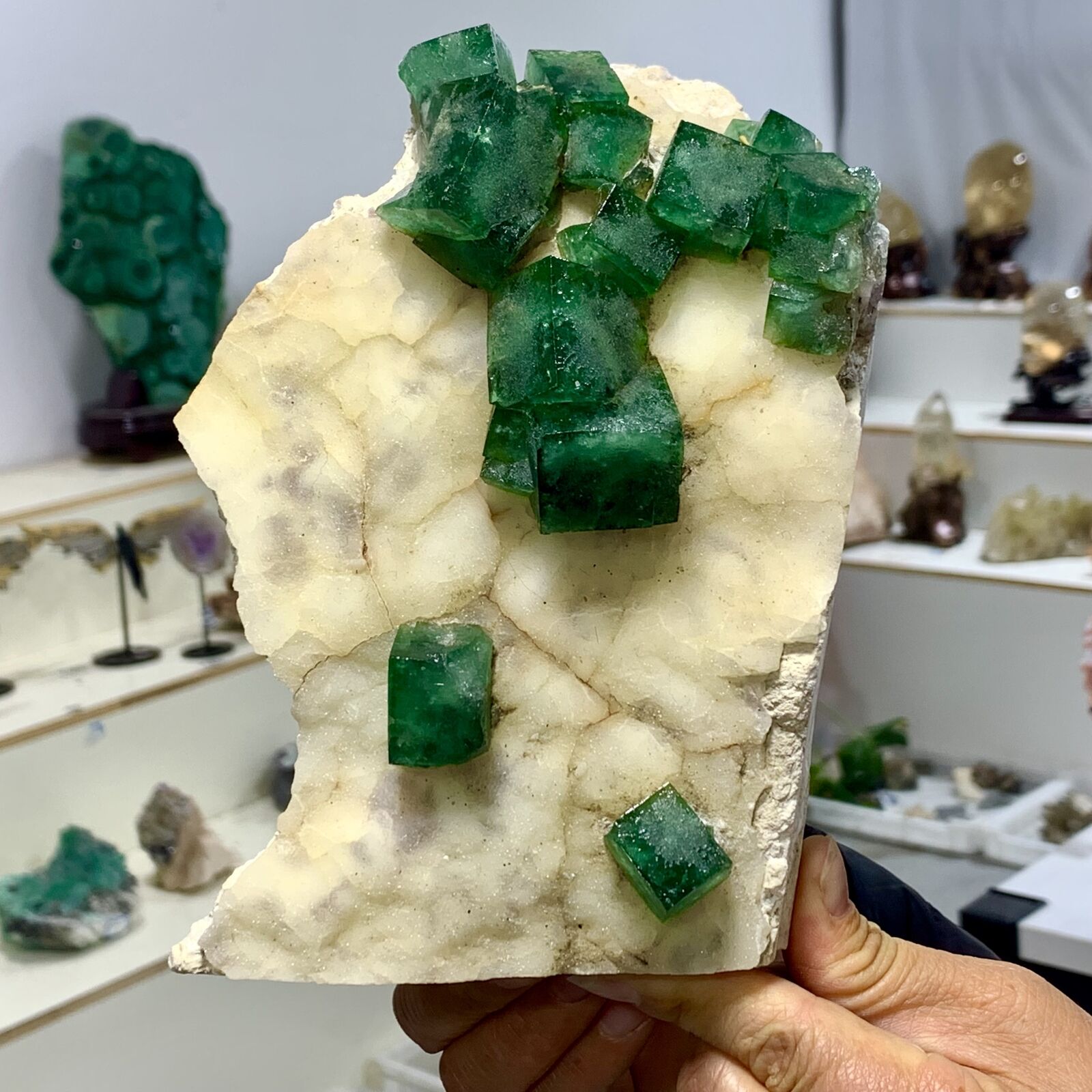 4.61LB Rare transparent GREEN cubic fluorite mineral crystal sample/China