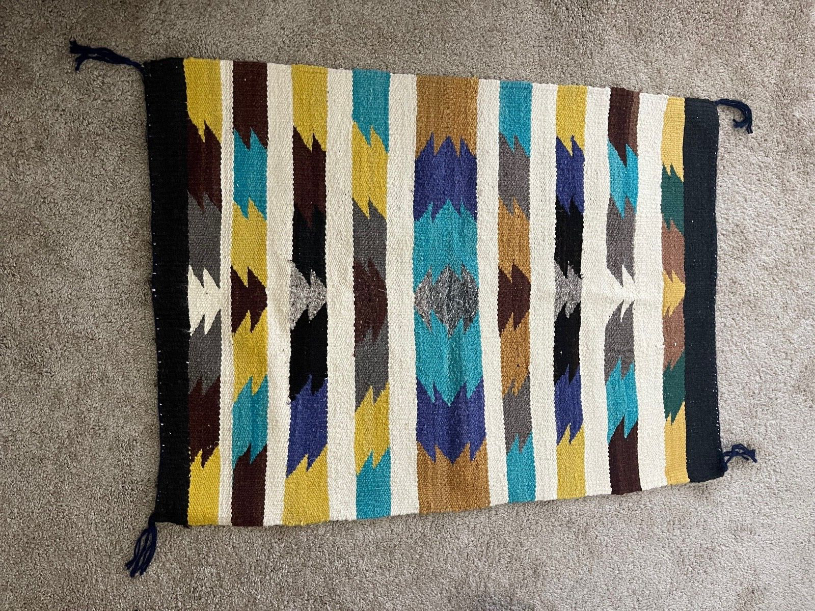 Vintage Southwestern or Native American Woven Rug with Geometric Design
