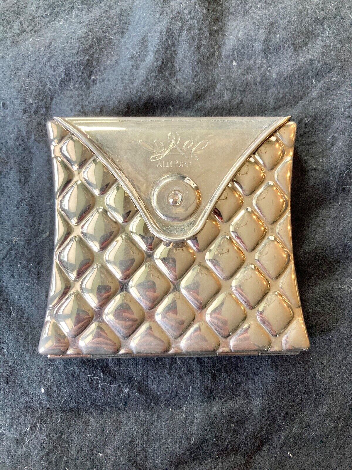 Beautiful Althorp Princess Diana Compact Mirror w/ Silver-plate Quilted Case.
