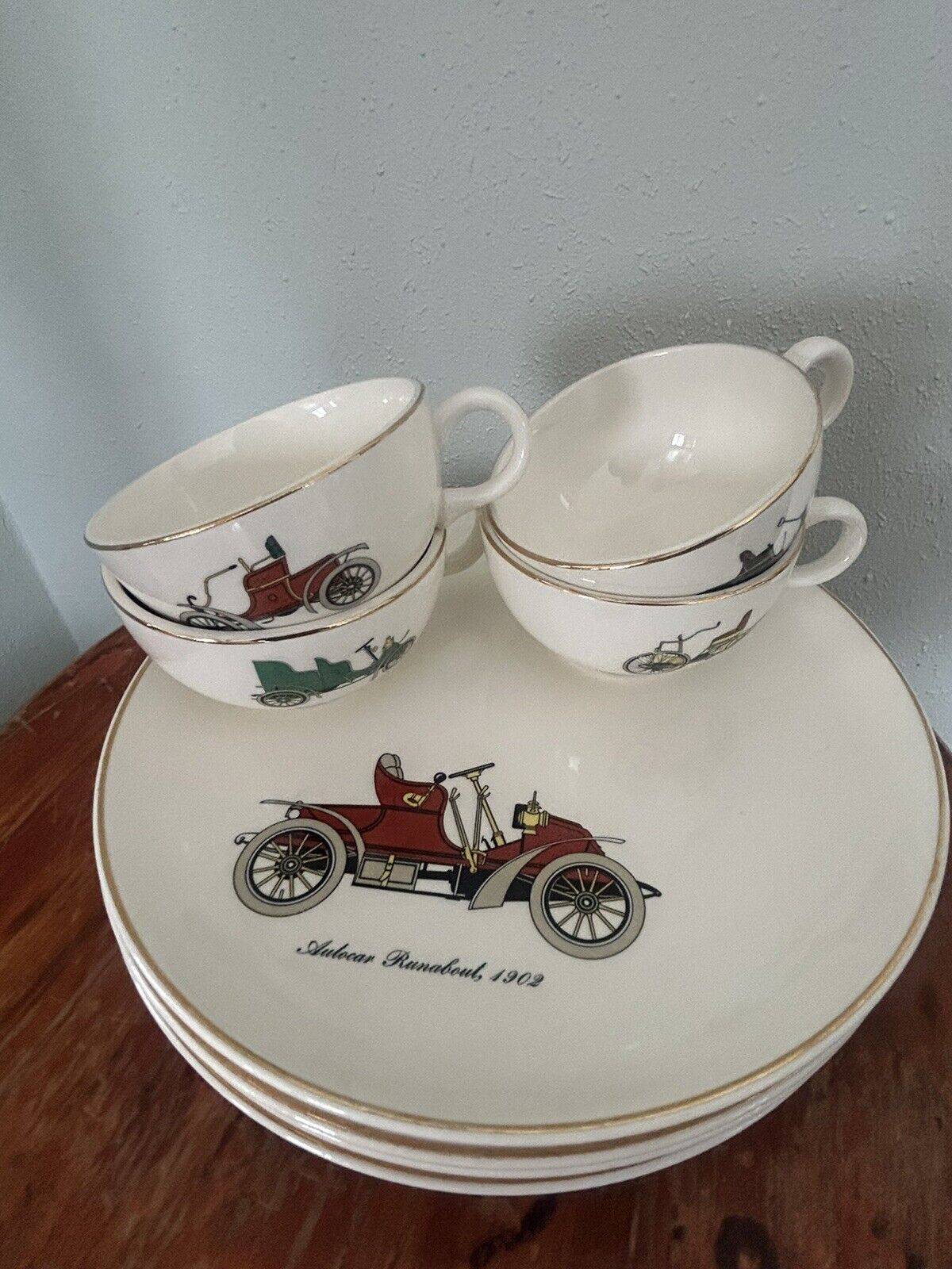 Vintage Salem 24k Car Luncheon Plates And Cups Set Of 4 Insurance Advertising