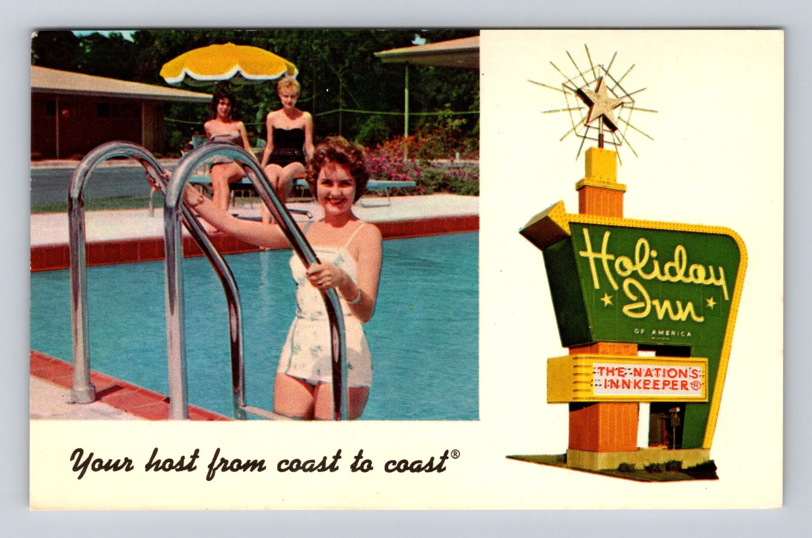 Queens NY-New York, Holiday Inn Motel, Marque, Pool Beauties, Vintage Postcard