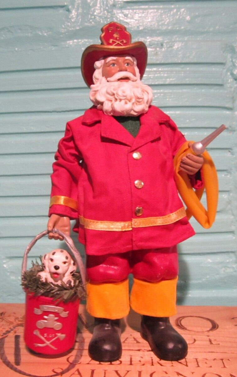 2003 Clothtique Possible Dreams Santa w/fire hose and Dalmation in Bucket