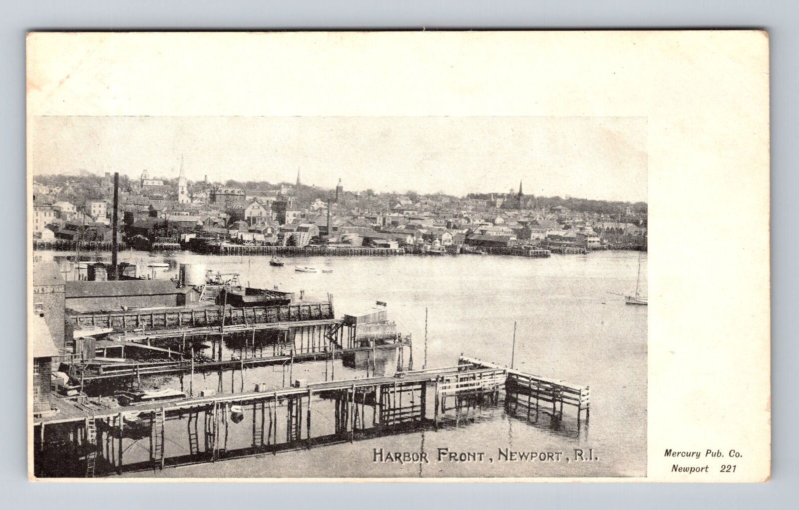 Newport RI-Rhode Island, Aerial Harbor Front, Antique, Vintage Postcard