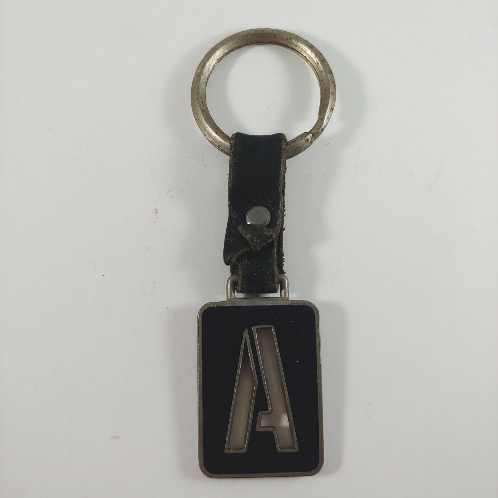 Vintage Dark Blue Keychain Key Ring, enamel metal , Letter \