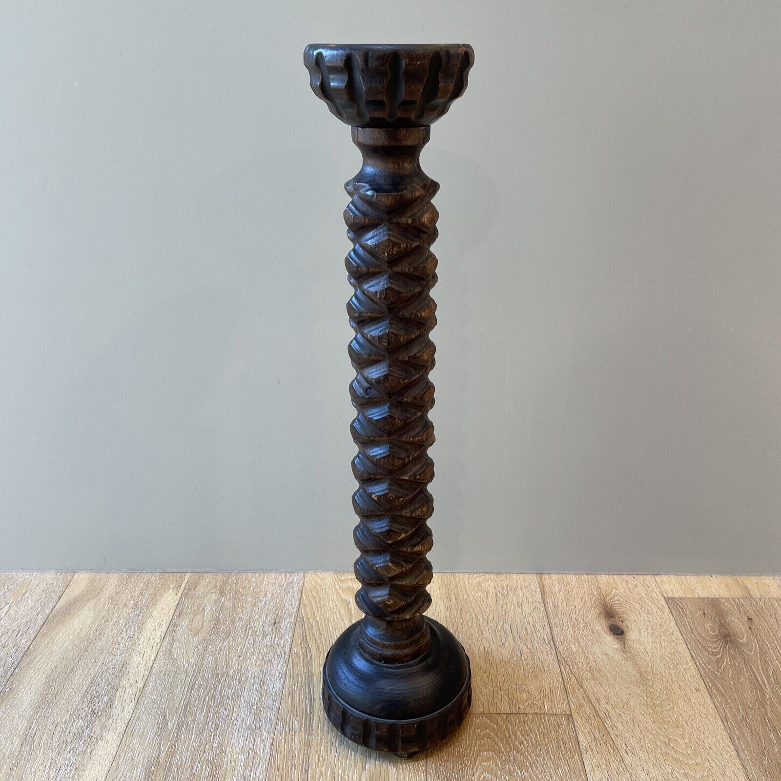Antique 1820s-1850s Wooden Hand Carved Solid Wood Candlestick Holder 24\