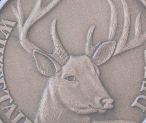 Deer coin Whitetail Buck Antiqued Nickel Hunting Gift has die crack