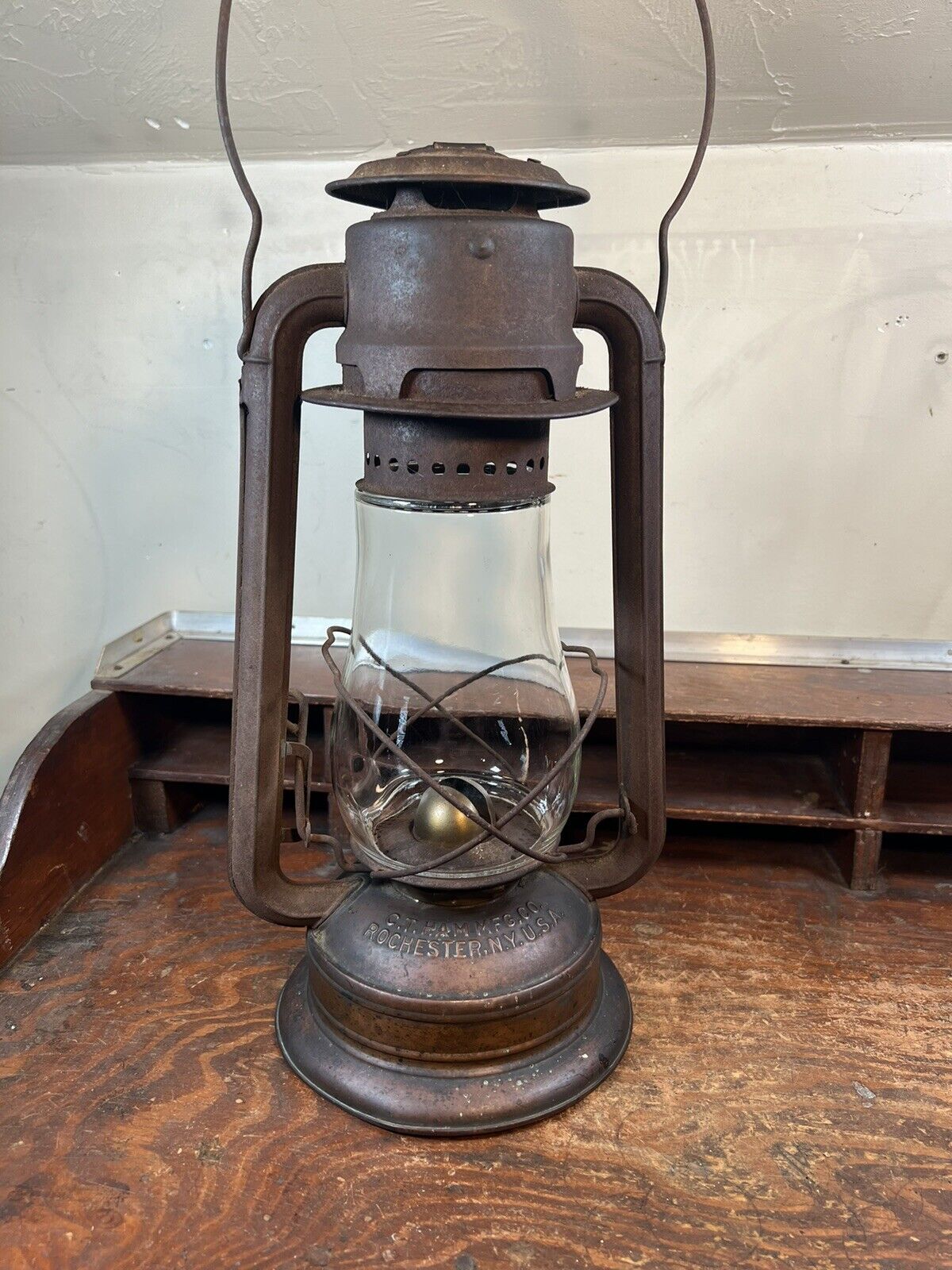 Antique No 2 Cold Blast Copper Font Barn Lantern CT Ham Rochester NY READ & PICS