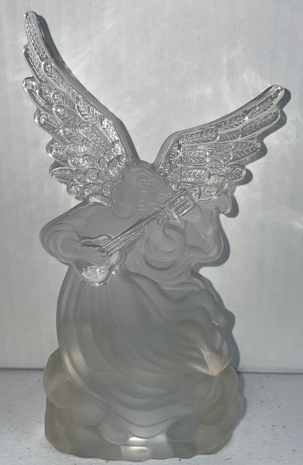 Angel Iridescent Clear Glass Angel w/Lute Votive Candle Holder 6” Angel Decor