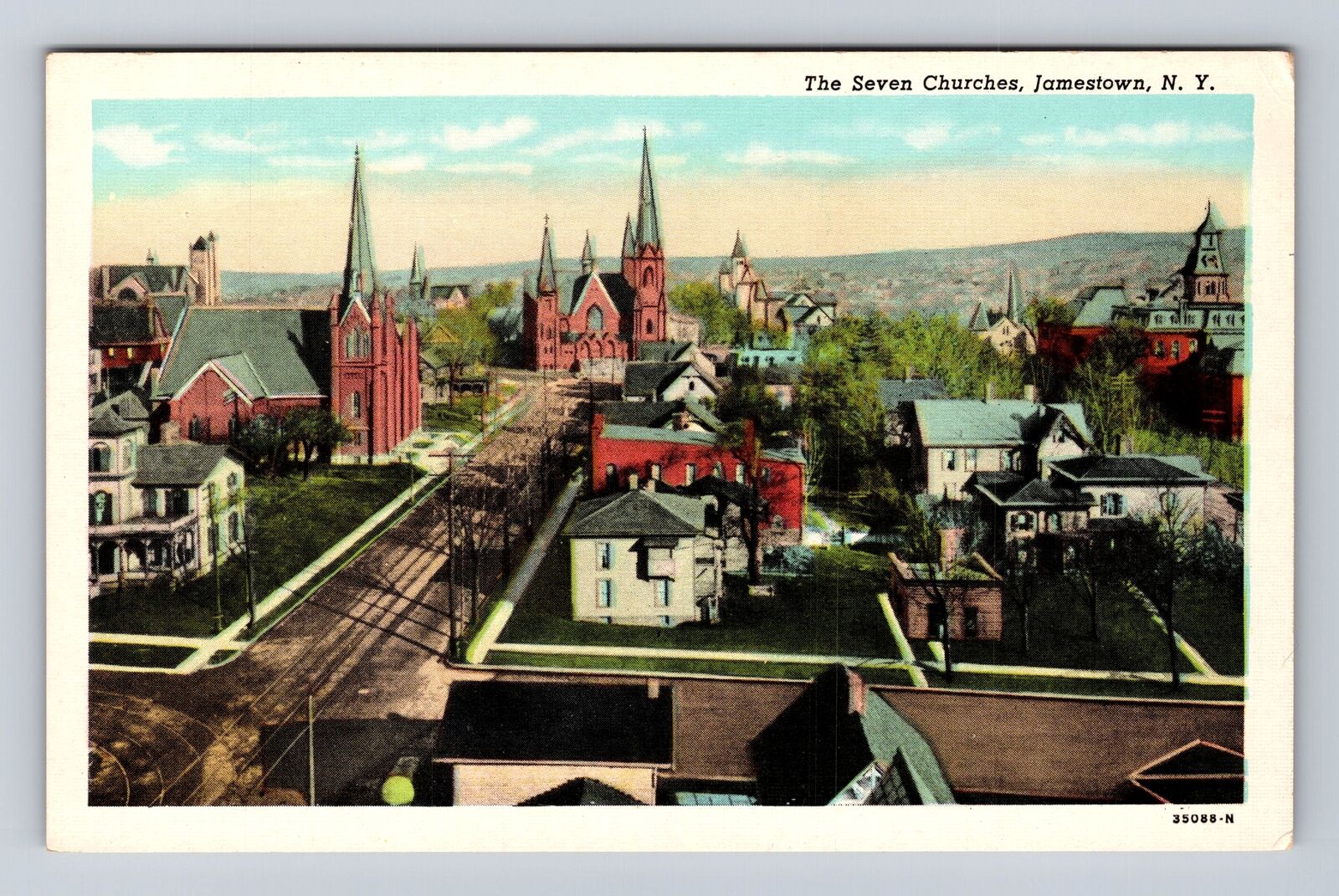 Jamestown NY-New York, The Seven Churches, Antique, Vintage Souvenir Postcard