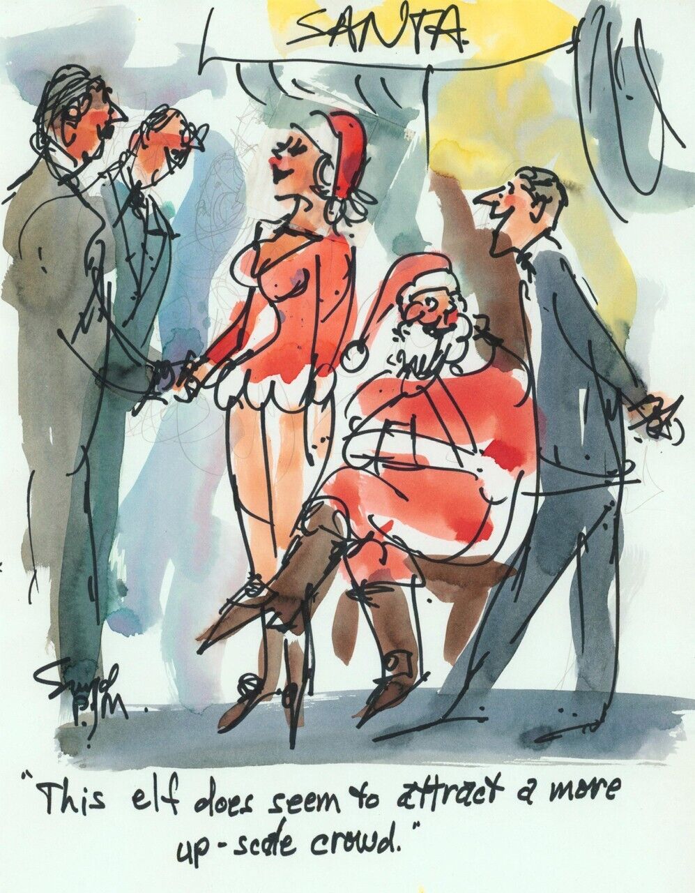 Doug Sneyd Signed Original Art Prelim Sketch Playboy Gag Rough ~ Christmas Elf