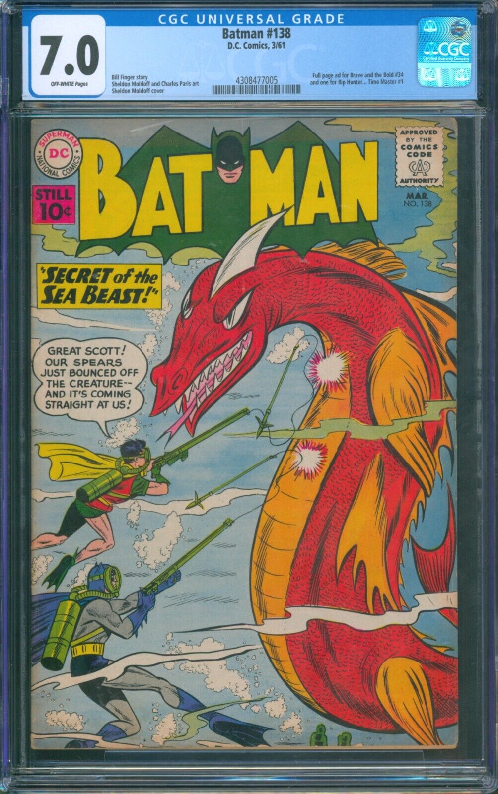Batman #138 🌟 CGC 7.0 🌟 Classic Sea Beast Cover Silver Age DC Comic 1961