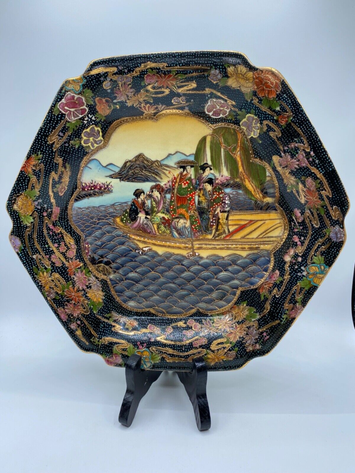 Vintage 1940's Republic Chinese Satsuma Hand Painted Moriage Plate 11