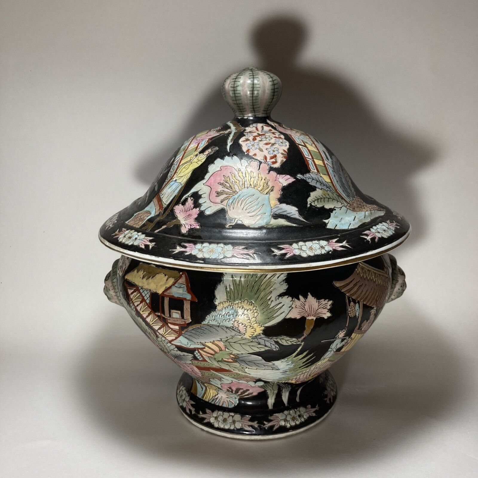 H.F.P Macau Handpainted Large Bowl/jar With Top.