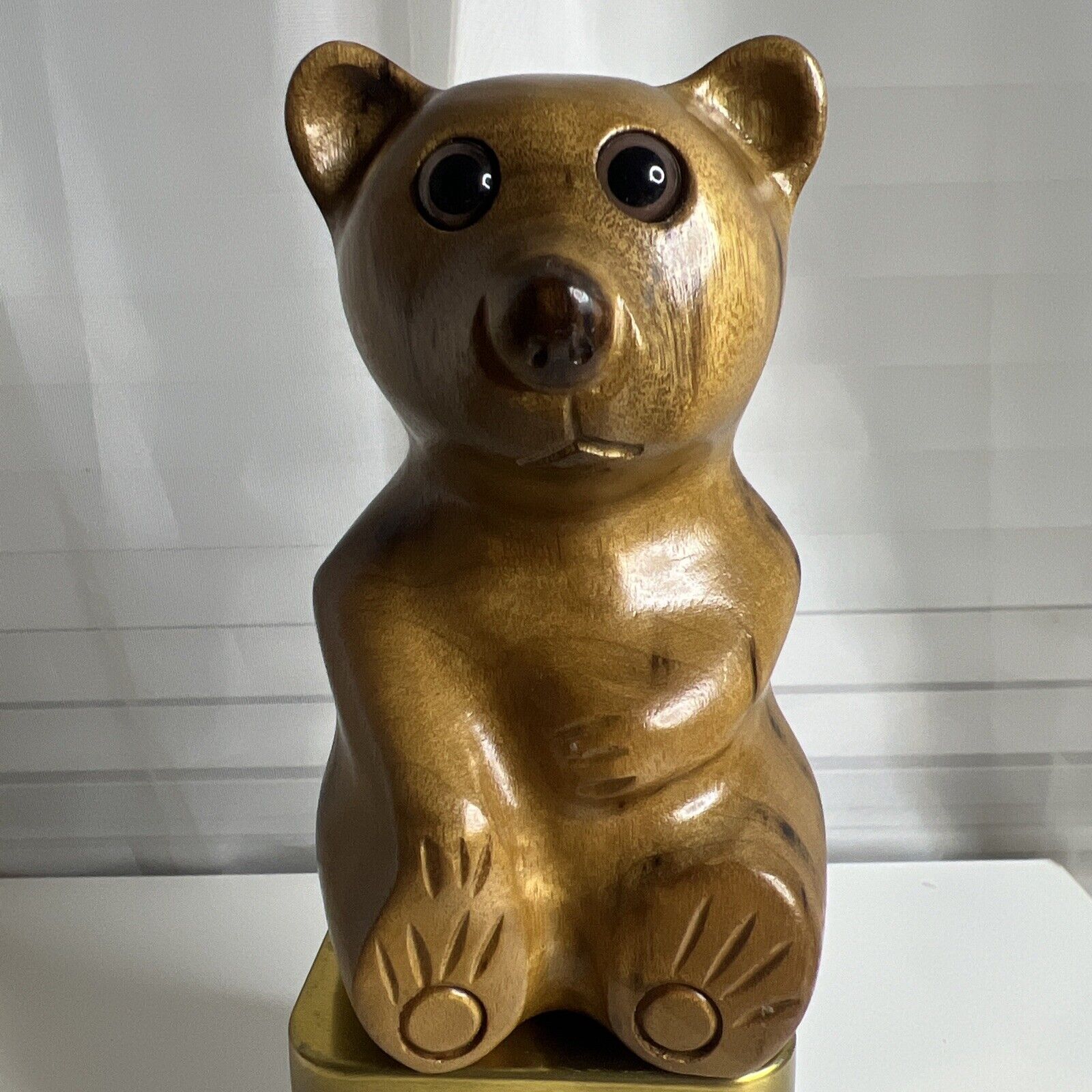Vintage Artist Signed Myrtlewood Carved Bear  Figurine 4.75 X 3 X 2.25