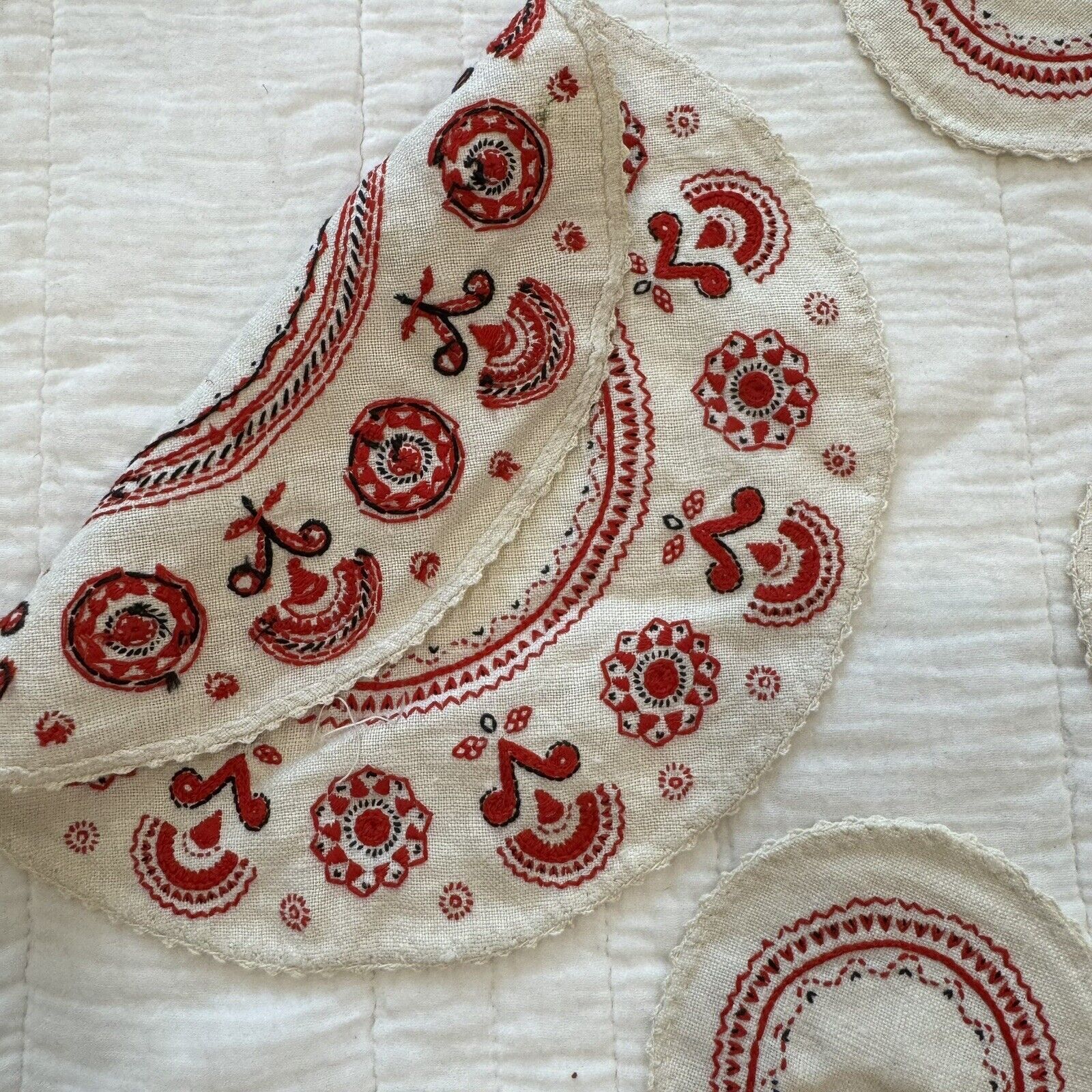 Vintage Cepelia Polish Traditional Hand Embroidered Linen Doilies/Textiles